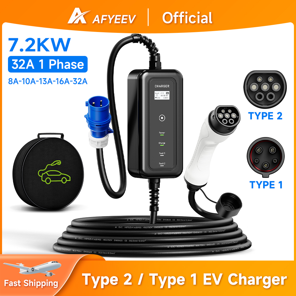 Portable Ev Charger 32A Type 2 Cee Plug - AFYEEV-cargador EV portátil para vehículo eléctrico,