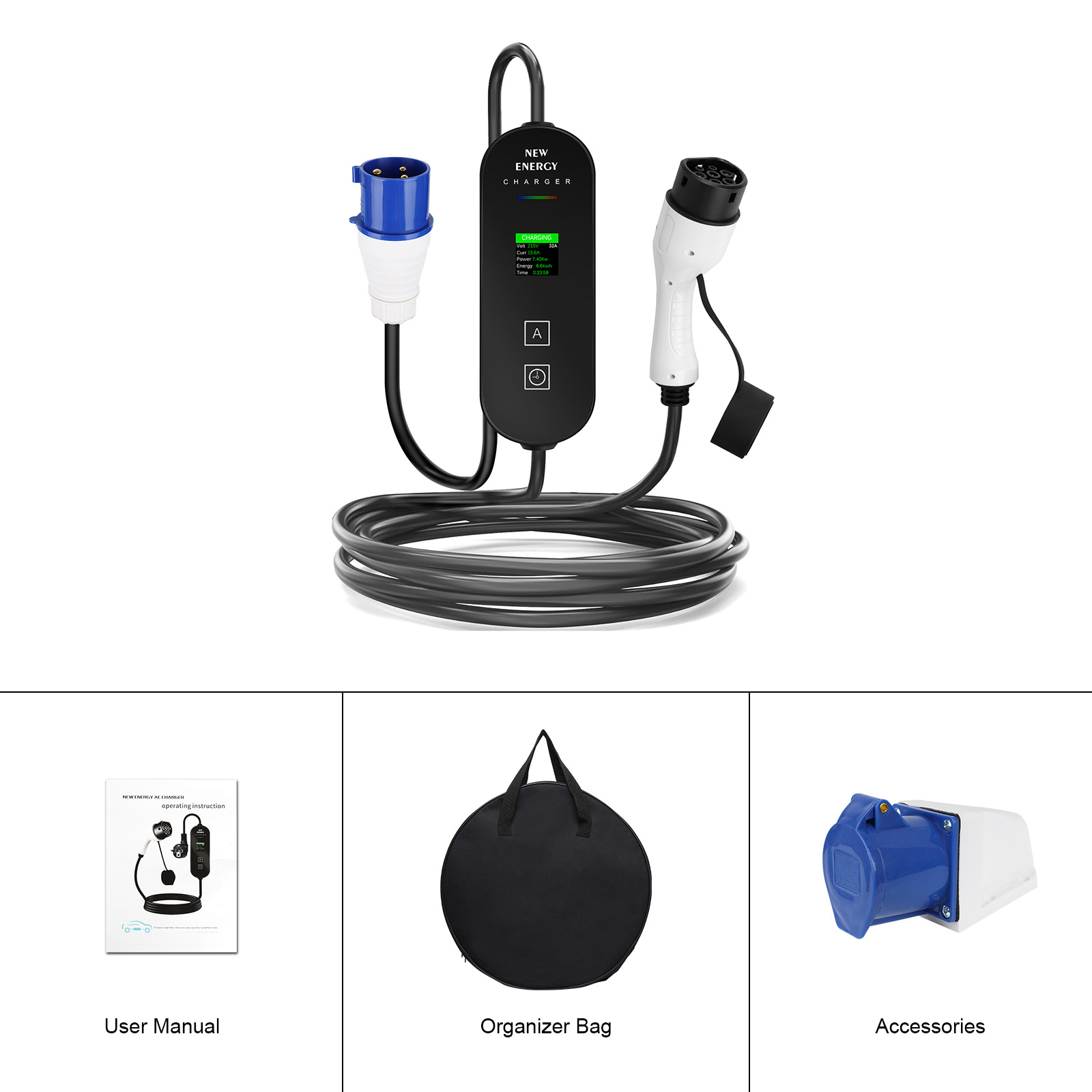 Estación de carga portátil par - Portable Ev Charger 32A Type 2 Cee Plug reseña y precio