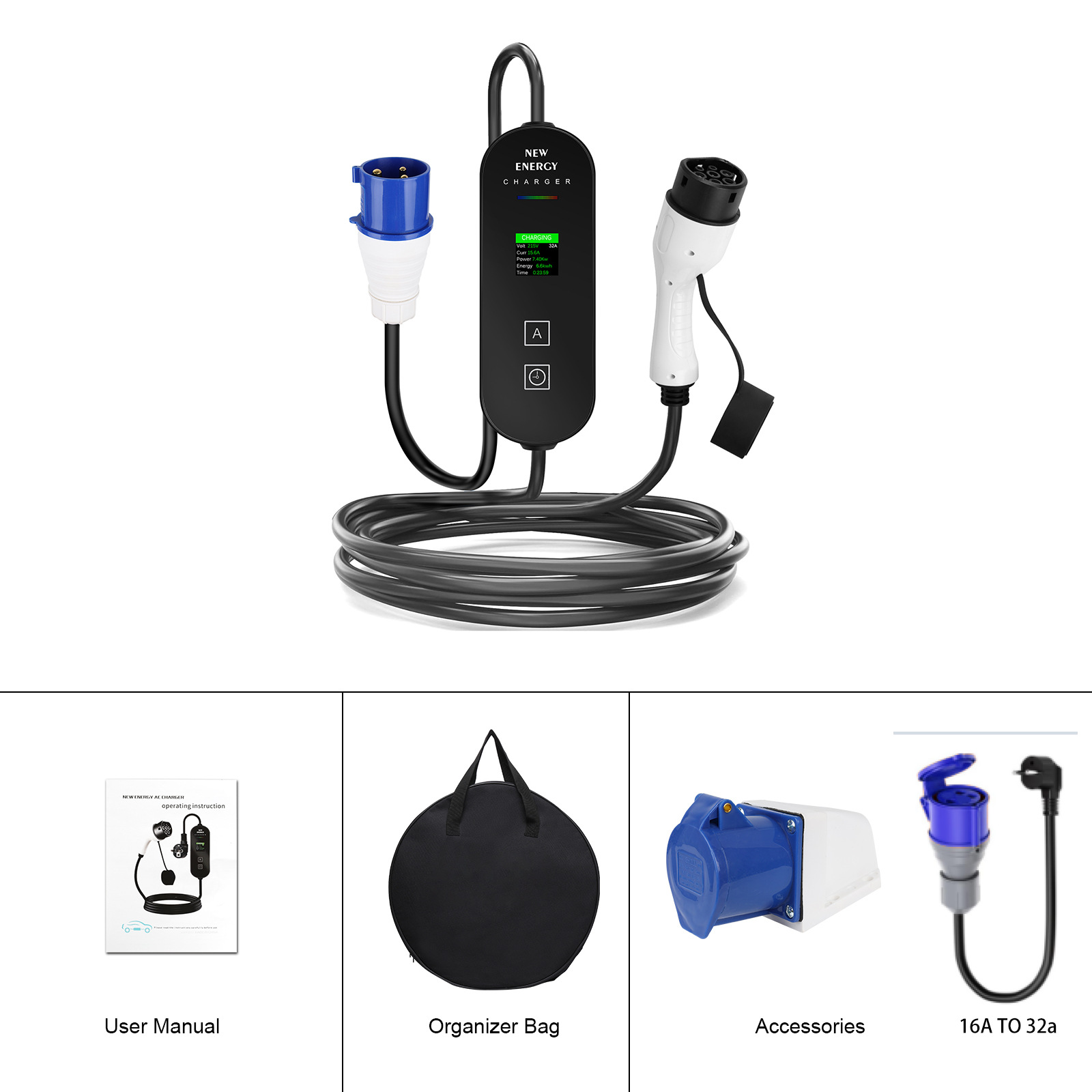 Estación de carga portátil par - Portable Ev Charger 32A Type 2 Cee Plug reseña y precio